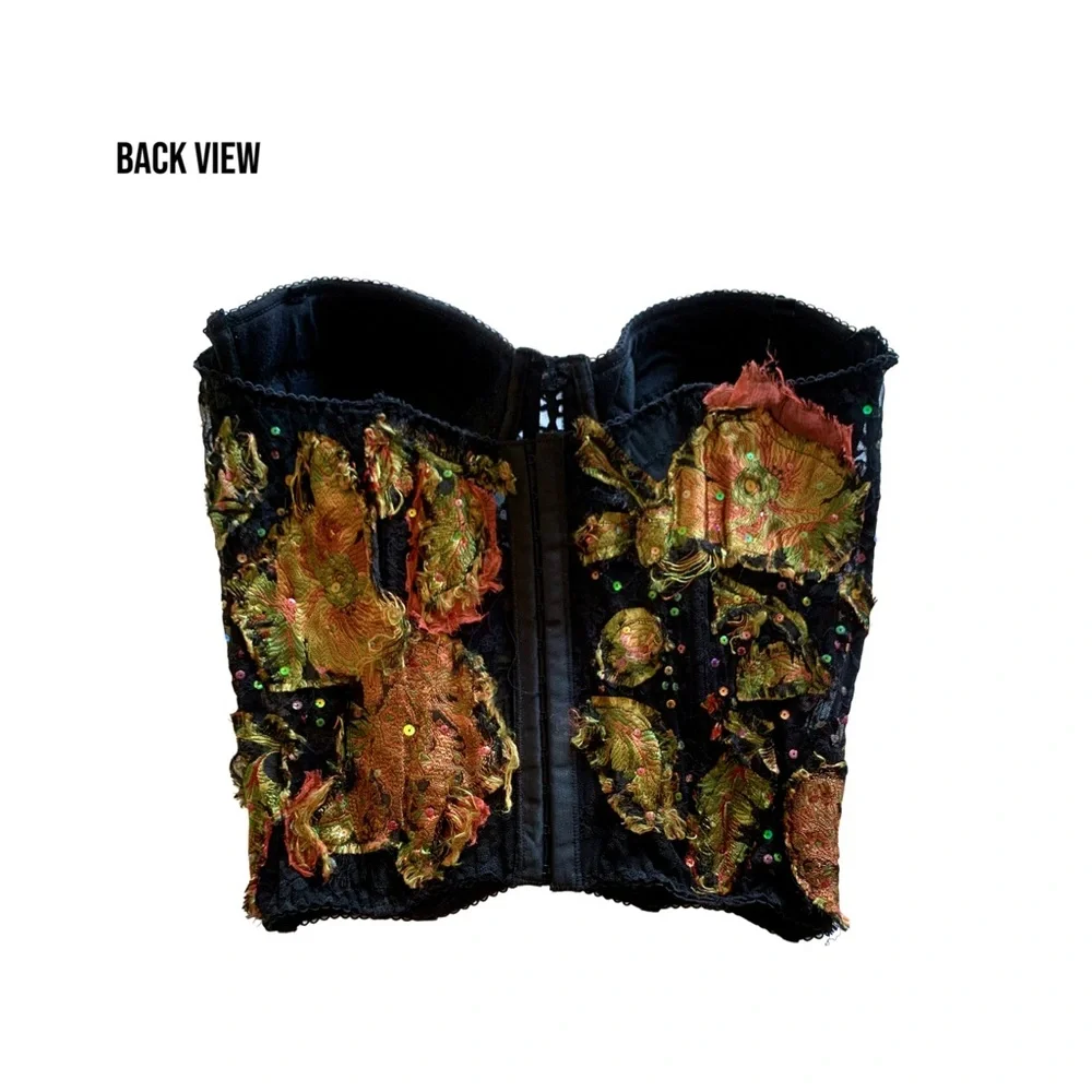 Vintage Alberto Makali Avant Garde Archival Lace Silk Apliqué Bustier Corset Top - Picture 5 of 14